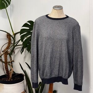 Barbour‎ Sweater Mens XL Navy Blue Cotton Linen Textured Knit Crewneck